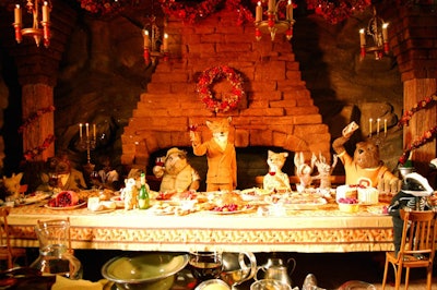 A window at the Bergdorf Goodman men's store shows a holiday dinner with figures used in Wes Anderson's Fantastic Mr. Fox.