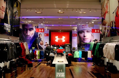Inside its pop-up, Under Armour is previewing the United States Olympic team's uniforms for the upcoming Games alongside other activewear for men, women, and children.