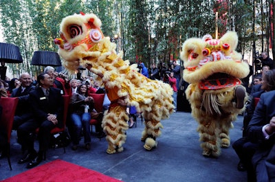 A traditional lion dance enlivened the Mandarin Oriental's ribbon cutting.