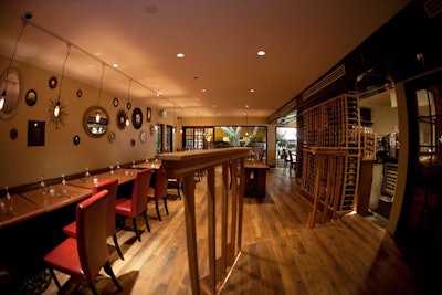 Decor at Vinoteque on Melrose makes use of sustainable and salvaged materials.