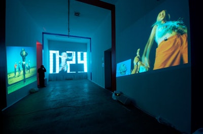To emphasize the range of content available on Vevo, the production team filled the entrance hallway at Skylight with projections of music videos new and old.