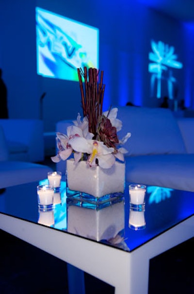 Much of the decor at the event was simple, keeping the focus on the video projections during the cocktail portion and on the stage during the presentation.