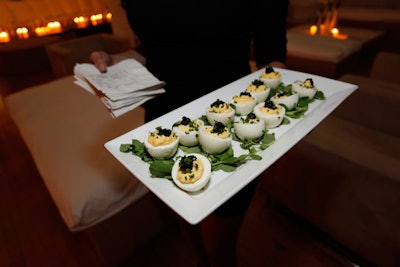 As one of three restaurants that provided food, Lure Fishbar offered mini burgers, sushi, and these caviar-topped deviled eggs.