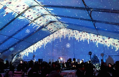 Projections created a wintry look at DirecTV's holiday party.