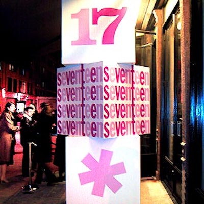 Celebrity guests were photographed in front of a tall stack of three cubes with Seventeen's new logo.