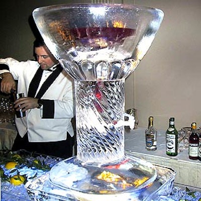 An ice sculpture at one bar held cosmopolitan mix.