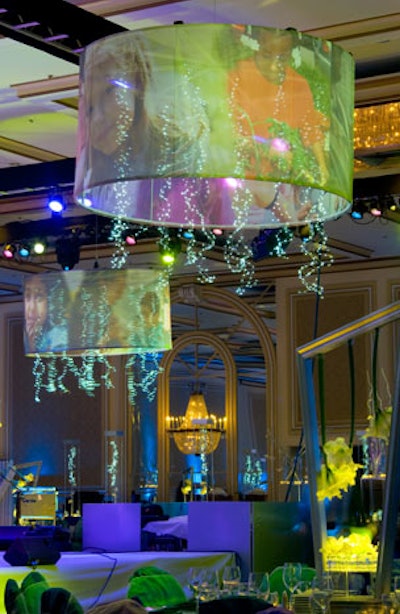 Four dance floors surrounded a stage in the center of the International Ballroom. Over each dance floor, lamp shades bore images of the hospital's patients.
