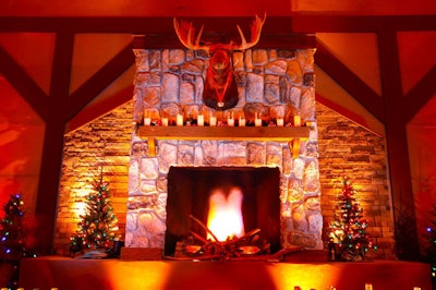 The central design element in the Hall of Flags was a massive faux fireplace with a life-size stuffed moose head.