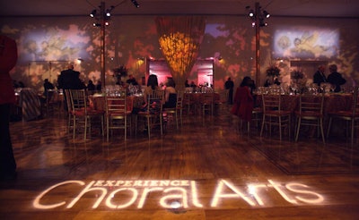 Kennedy Center lighting specialist Andre Barette projected artist Marc Chagall's images on the walls of the Roof Terrace dining room.