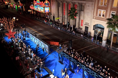 A blue carpet lined a closed-off section of Hollywood Boulevard for the premiere.