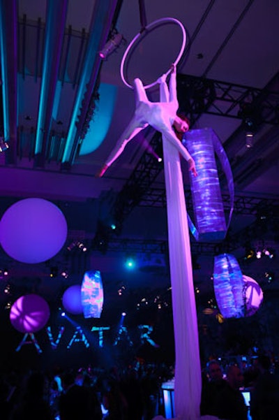 Aerialists entertained guests with acrobatic moves.