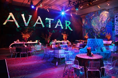 Prominent Avatar logos decorated opposite ends of the ballroom.