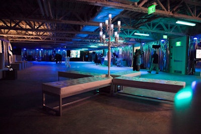 Party by Design filled the raw space with modern furniture from Peterson Party Center to create intimate seating nooks.