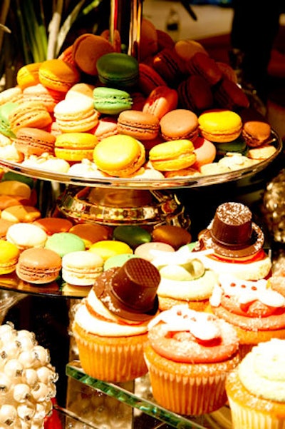 The dessert table was piled high with macaroons.