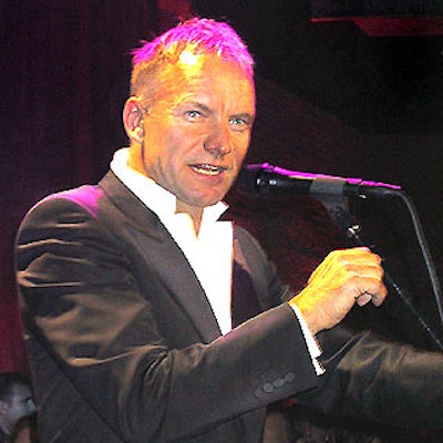 Sting made a surprise guest appearance, singing an intimate, jazzy set at the Harper's Bazaar relaunch party.