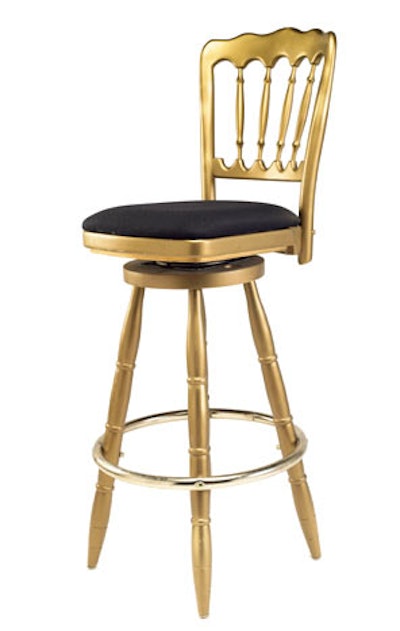 Gold spindle bar stool, $12, available in Canada from Exclusive Affair Rentals