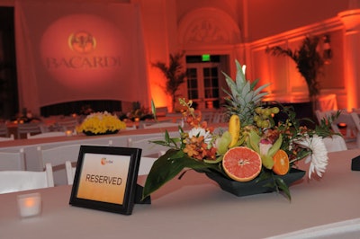 Designer John Rosetti used real fruit for the centerpieces on the dining tables.
