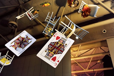 In October, Toronto's Bell Gala had fairy-tale decor by Solutions With Impact, with several nods to Alice, including oversize playing cards, chairs, and flowers suspended from the ceiling.