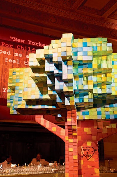 Post-It notes were the inspiration for David Stark's decor at the New Yorkers for Children fall gala in September. The event's step-and-repeat, a giant tree, and some tabletop items were made of thousands of sticky notes.