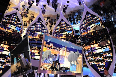 The CES show floor can be dizzying, and Samsung's exhibit took that fact to its literal extension. Mirrored ceilings created a kaleidoscopic look that allows showgoers to see themselves and the crowd from multiple, unusual angles. The booth also showcased an array of 3-D technologies and touch-sensitive products. MC2 was behind the booth's fabrication and installation.