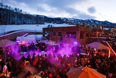 Guests skied right up to the hotel deck, propped their skis against the fence, and entered the party.