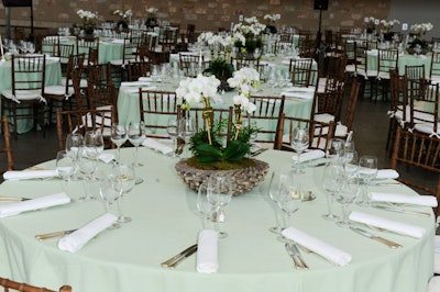 The luncheon included a main course of cider-braised chicken breast with truffle mousse, vegetables, and rice.