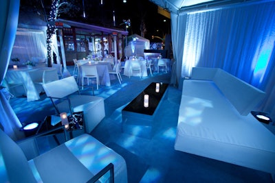 White draping decked cabanas.