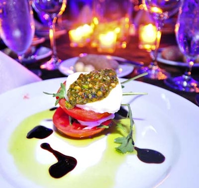 Chef David Schwadron served a tomato and mozzarella salad topped with pistachio pesto vinaigrette and garnished with basil oil and balsamic vinegar.