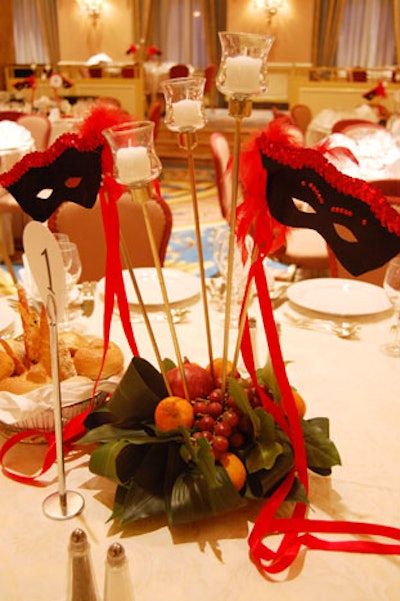 Toronto Symphony Volunteer Committee member Sirkka Suvilaasko accented the fruit centrepieces with black and red masks.