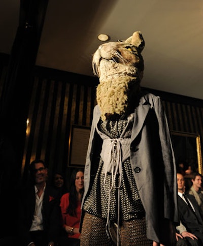 A rabbit head from the Lyric's production of The Midsummer Marriage made its way down the runway.