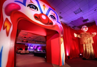 A giant clown face formed the entrance to the jazz lounge in Petree Hall.