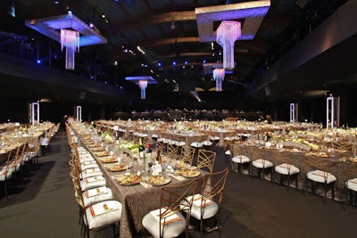 Crinkled bronze cloths topped tables for 1,200 award ceremony guests.