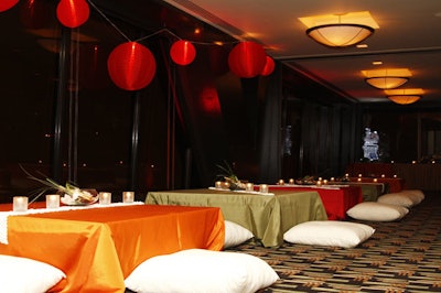 Red lanterns hung in the Zen Garden room, which offered pillow seating at low, candle-lit tables.
