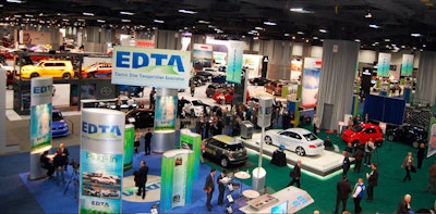 The show's expanded 65,000-square-foot exhibit of green car innovations was staged on the convention center's lower level.