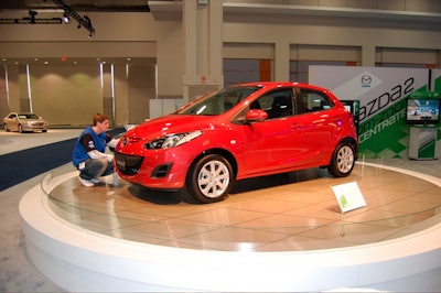 Mazda's no-nonsense exhibit included the standard revolving turntables.