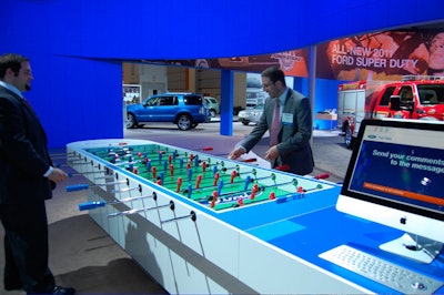 A foosball table provided a fun break at the Ford exhibit.