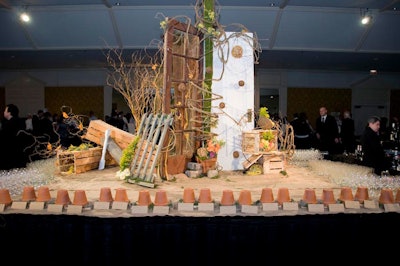 Students from Harrington College of Design assisted with the gala's decor, which incorporated found objects such as flower pots and doorknobs.