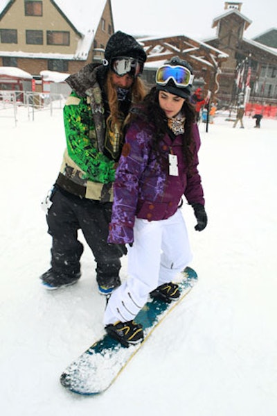 Professional snowboarder The Dingo taught actors such as Jillian Murray to snowboard over three days at Oakley's Learn to Ride event.