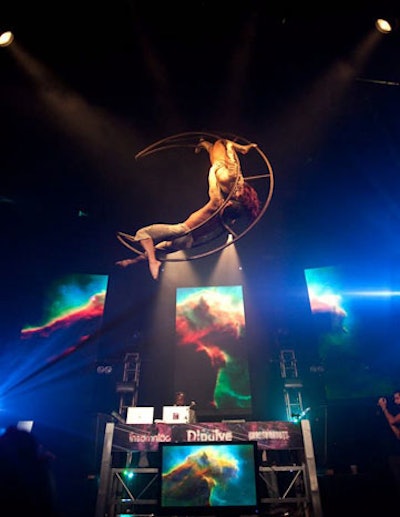 An aerialist performed at the Dipdive Data awards.