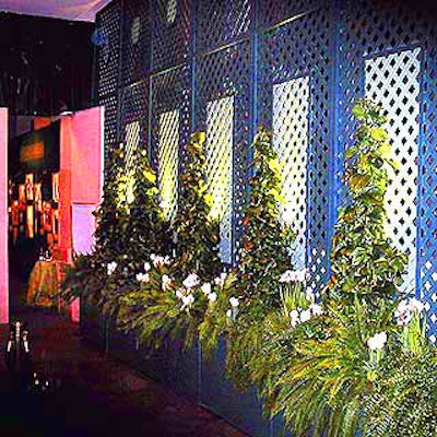 The Winter Antiques Show's entrance area was decorated with greenery and latticework for the show's opening night party.