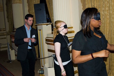 At the Foundation Fighting Blindness benefit, guide ropes were set up around the room to help guide guests who needed to visit the restroom, as well as for the waiters. But practice did not make perfect.