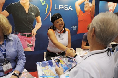 L.P.G.A. Christina Kim participated in a meet-and-greet with show attendees on Friday.