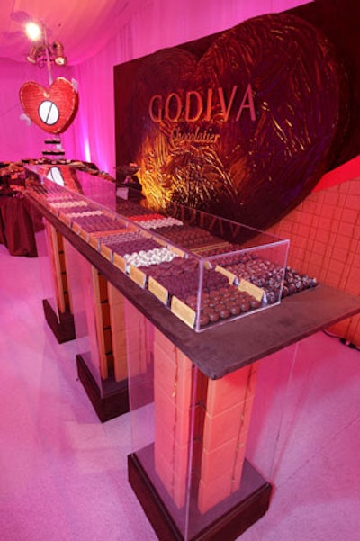 Godiva set up a chocolate wall in one corner of the party tent.