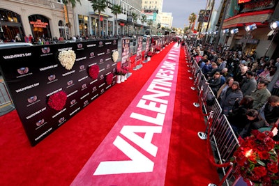 The red carpet for the Valentine's Day premiere got a holiday-appropriate look from shades of red and pink and an array of roses.