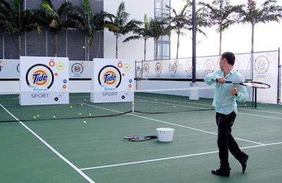 SRX Events set up two Tide-branded walls on the tennis courts for target practice.