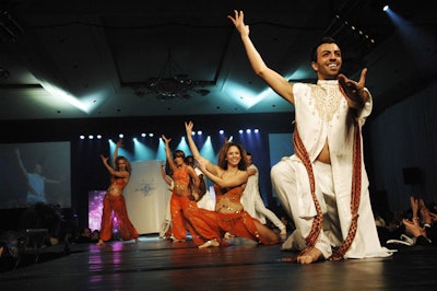 The final scene, a tribute to Vikas Swarup's Slumdog Millionaire, included a Bollywood-style performance to the song 'Jai Ho.'