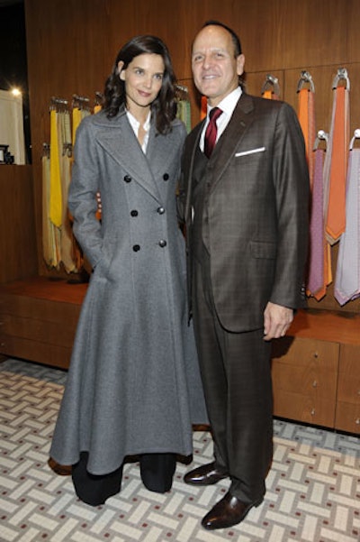 Hermès clients and celebrity guests in attendance included Katie Holmes (pictured), Martha Stewart, Mad Men's John Slattery, Kyra Sedgwick, and Kevin Bacon.