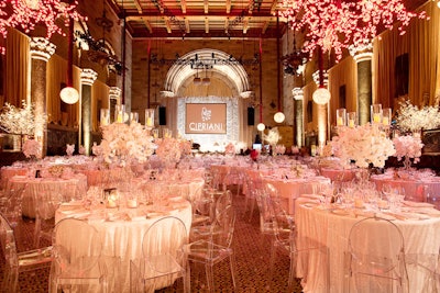 The bright pink cherry blossom branches were actually constructed out of magnetic LED lighting.