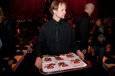 Waiters made the rounds with varieties from Chef Michael's line of dog food.