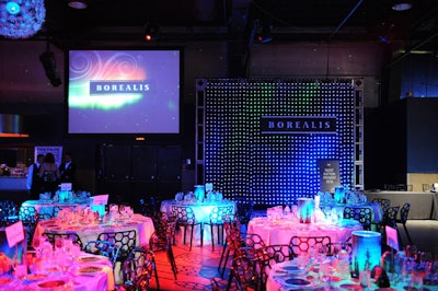 The gala logo, projected onto screens around the venue, included a strip of film bearing the word Borealis.